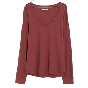 Madewell 100% Cotton Soft Fade V-Neck Relaxed Tee Long sleeve in Burgundy Sz XL